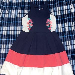 Blue, white, and pink floral dress